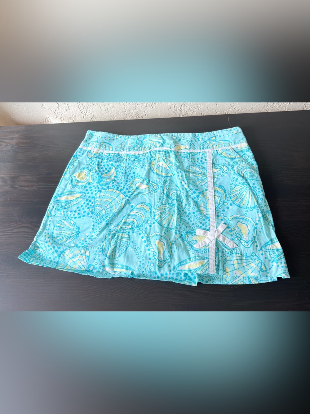 Lilly Pulitzer Originals Size 6 Aqua Seashell Print Mini Skort Bow Coastal